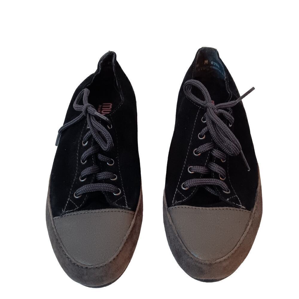 NWOT Munro American Walking Wedge Black Gray Toe Cap Tie Shoe Size 5.5M
